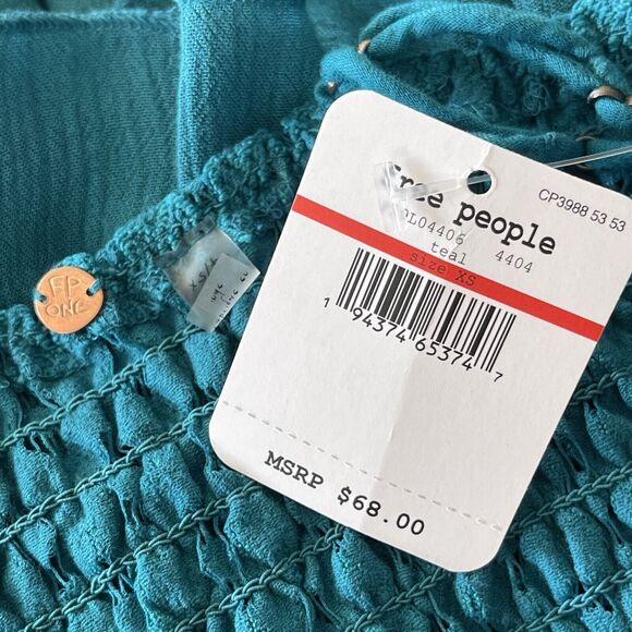 Free People Intimately X-Small Adella Cami Top Teal Ruffle Crochet Lace Smocked - Picture 6 of 8